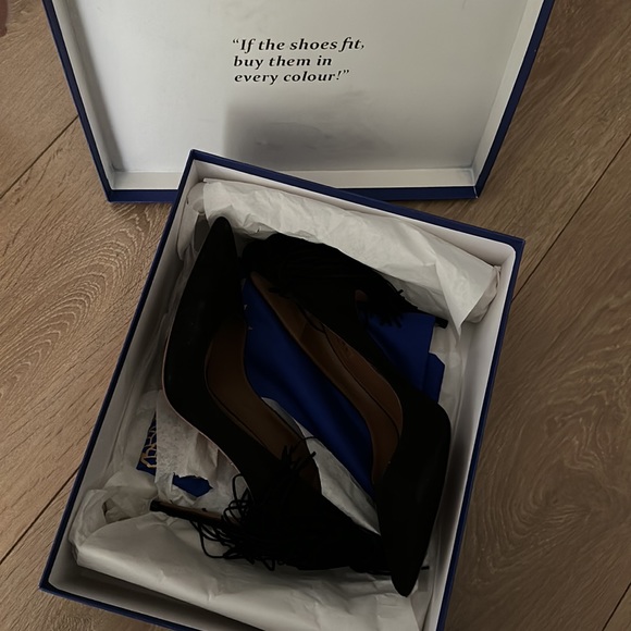 Aquazzura Black Fringe Tie Pump 105 - Picture 2 of 8